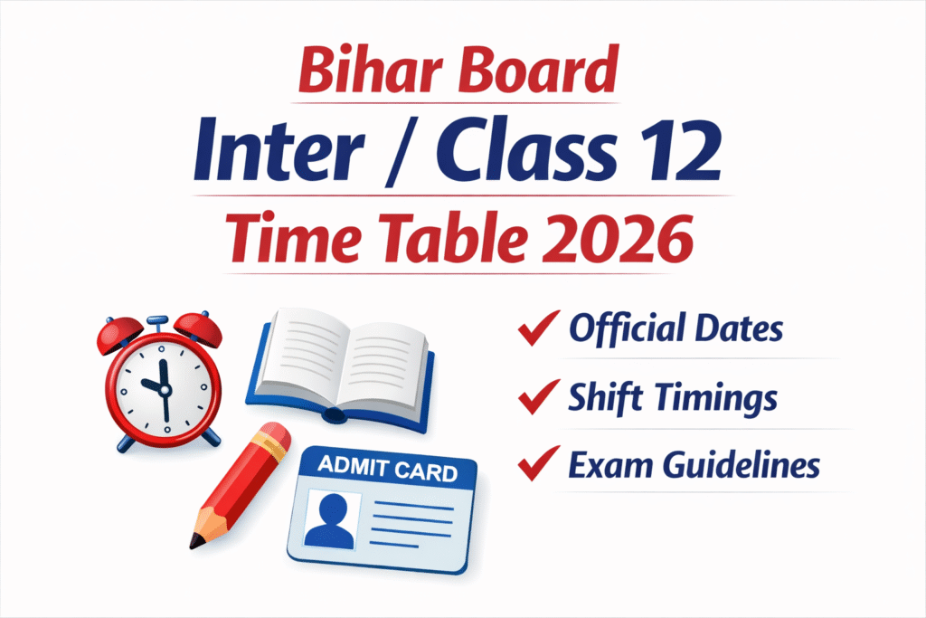 Bihar Board Class 12 Exam Time Table 2026
