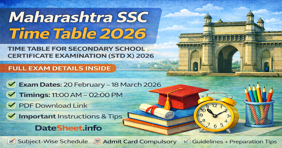 Maharashtra SSC (STD X) Time Table 2026 - Date Sheet